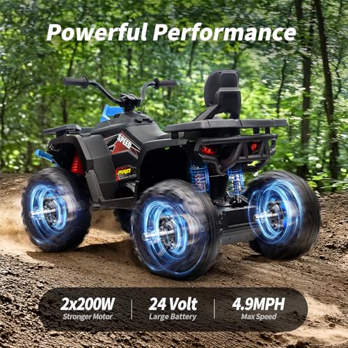 Kids ATV 4 Wheeler, 24V Ride On Toys Car for Big Kids with 400W Motor, 2 Seater - Blue - Image 7