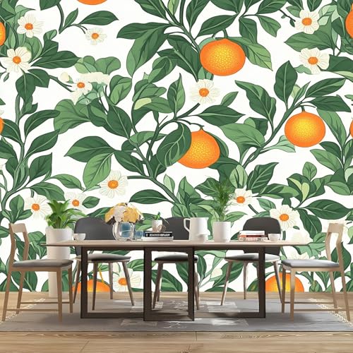 Papier peint panoramique 3D fleurs oranges 400x280 cm poster mural intissé vert - 4