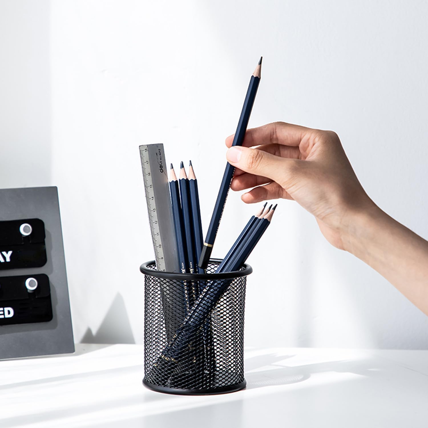 Pen Holder Pencil Organizer Mesh Cup Marker Tape Clip Scissors Container for Office Desk School Student and Teacher image 4
