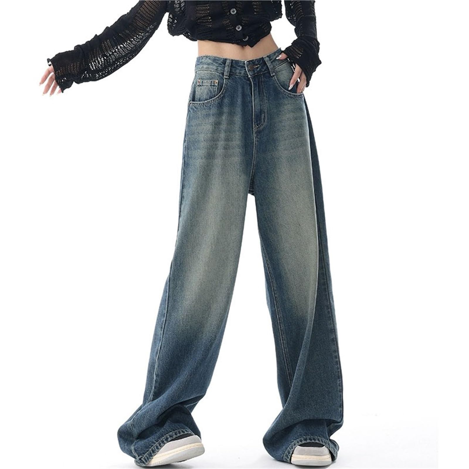 Spodnie Baggy Jeans damskie proste nogawki z wysokim stanem proste nogawki spodnie casualowe vintage stretch sprany denim spodnie rekreacyjne jeansy damskie jeansy streetwear