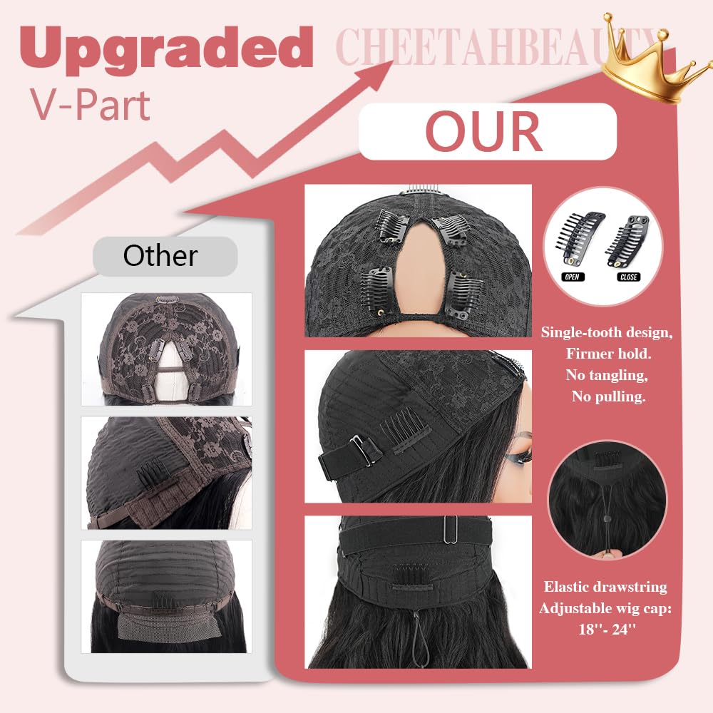 Cheetahbeauty Natural Black Human Hair V-Part Wig Body Wave