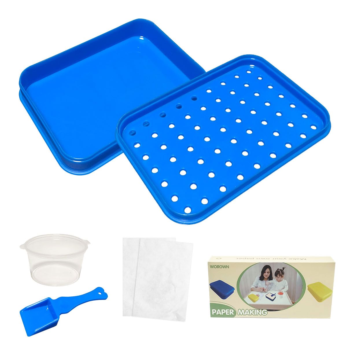 Worown 4 x 5.5 Inch Plastic Paper Making Kit, Small Papermaking Frame, Mould and Deckle for Experiment Paper Making DIY Craft Paper (Blue)