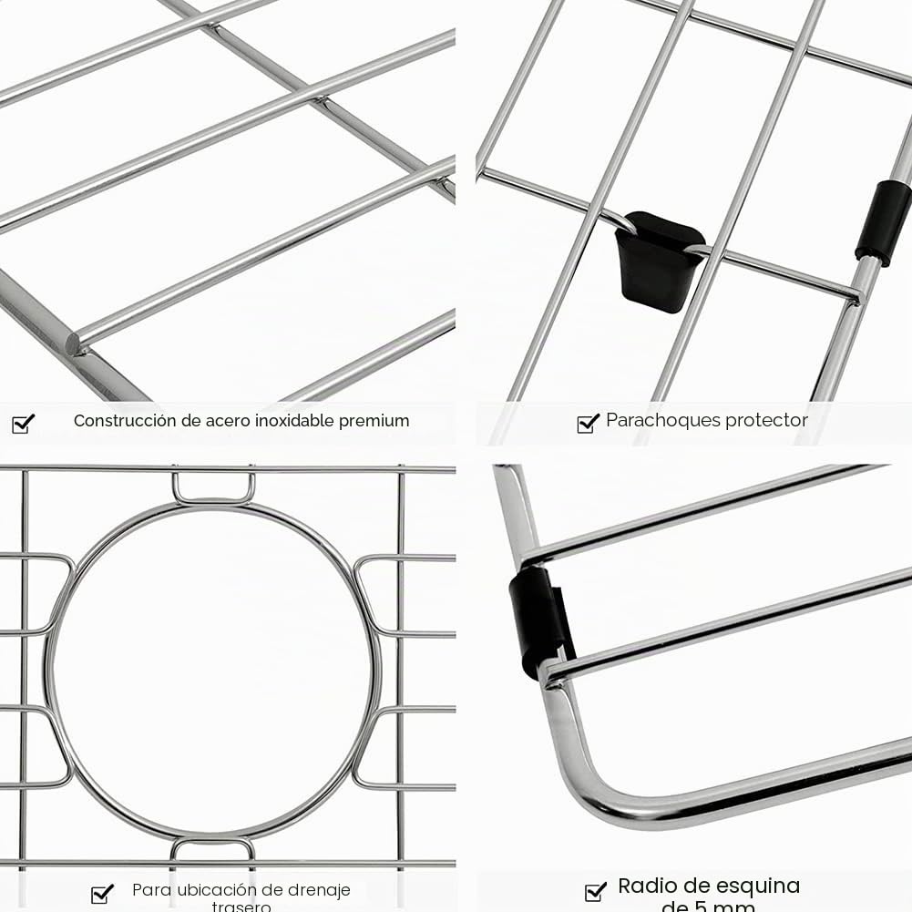 1 rejilla para fregadero de cocina de acero inoxidable y protector para fregadero de cocina con parte trasera