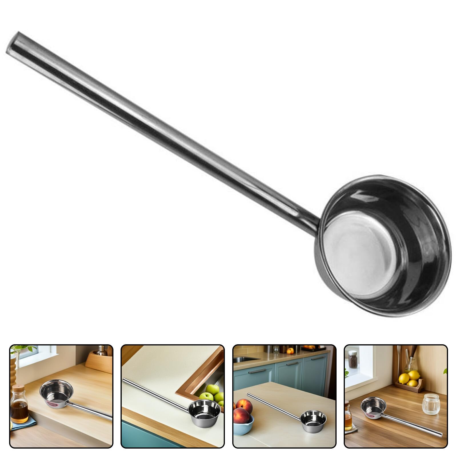 Vaguelly Cucharón de agua de mango de 58 cm de largo, de acero inoxidable, para riego de jardín, cucharón de agua grande, cuchara de sopa, cuchara de aceite, cucharón de cocina