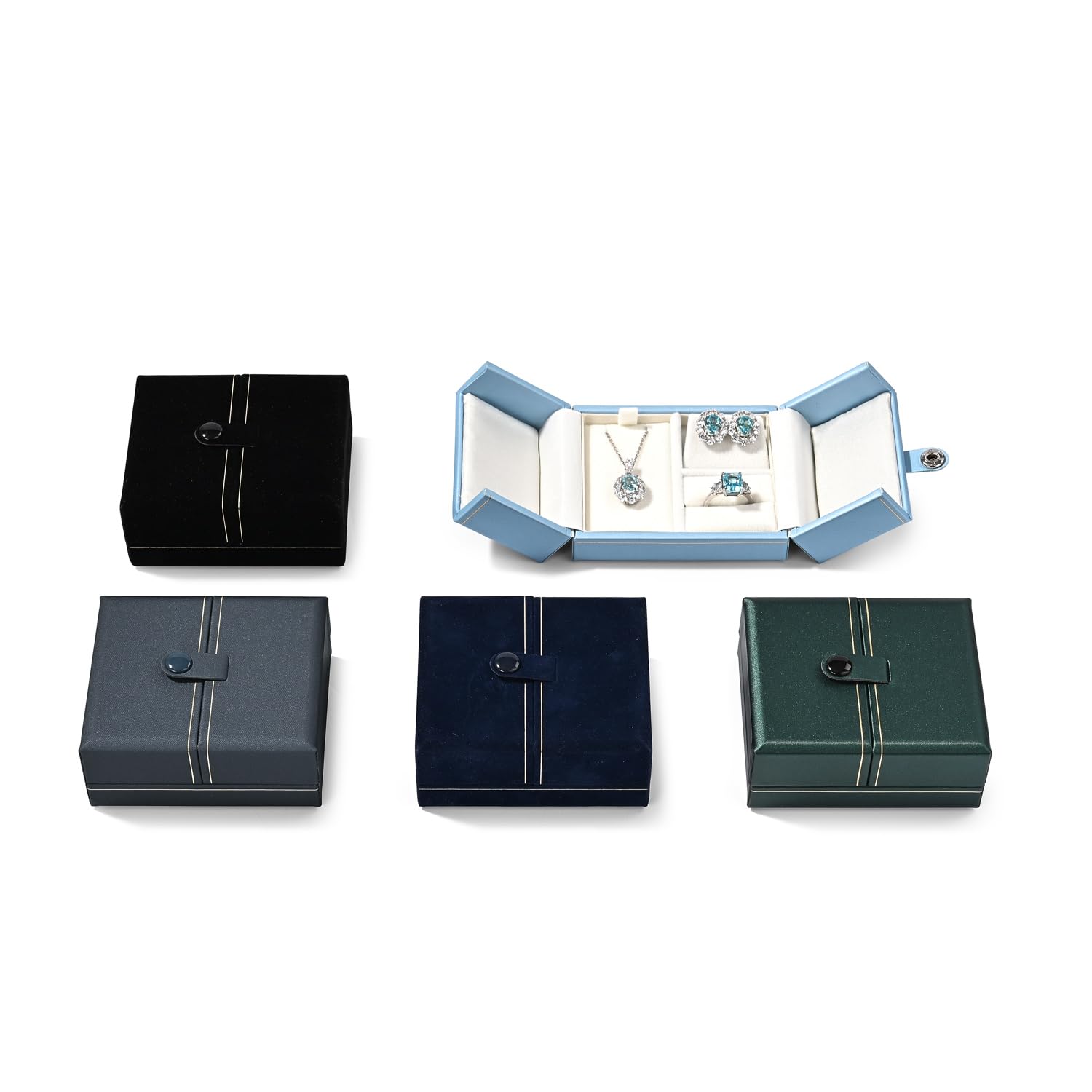 Set di gioielli in pelle PU scatola regalo piccola scatola per anello orecchini collana (verde)