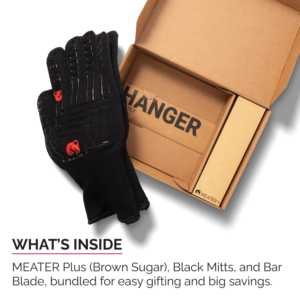 MEATER Plus Bundle: Smart Digital Wireless Meat Thermometer with Heat-Resistant BBQ Mitts & Bar Blade Opener | Grilling, Smoking, Roasting, Baking, & BBQ | Limited Edition Brown Sugar Color