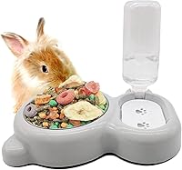 Vista 8 de Dispensador de agua automático de conejo, tazón de acero inoxidable desmontable, botella de agua sin derrames, alimentador de alimentos