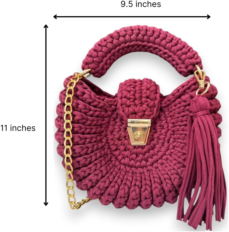 Handmade Boho Crochet Crossbody Bag – Upcycled T-Shirt Yarn Design with Tassel & Chain – Eco-Friendly and Chic – Perfect for Parties, Casual Outings, Weddings, Summer Beach and Gifting - Image 4