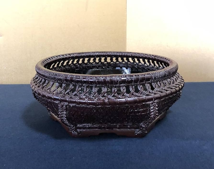 茶道具 唐物 六角 輪違い籠炭斗 （B4）