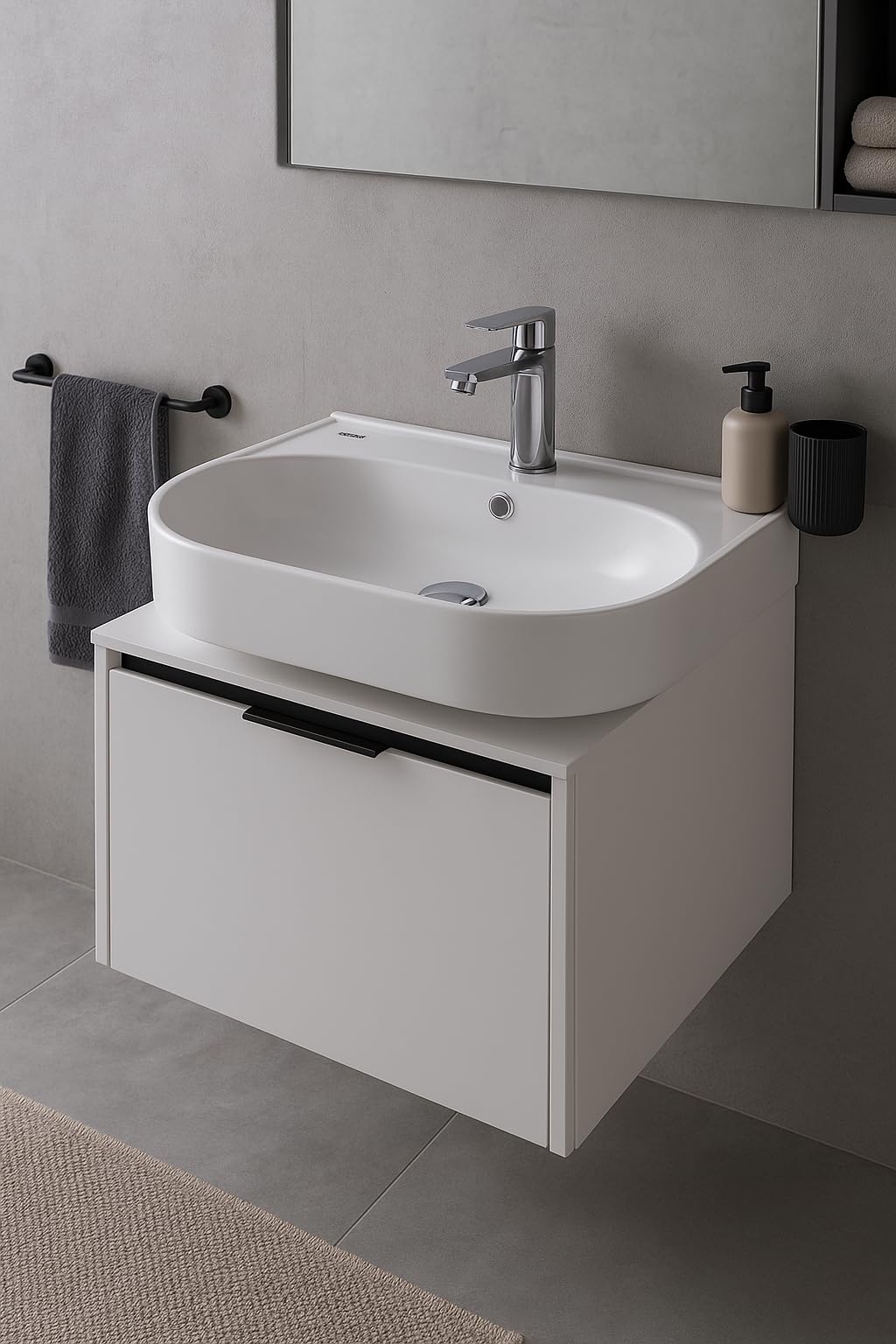 Creavit Waschbecken 60 cm | Aufsatzwaschbecken Keramik Weiß | Weiß | Rechteckig | Mit Hahnloch | Wandmontage oder Möbelmontage | Modernes Bad Lavabo