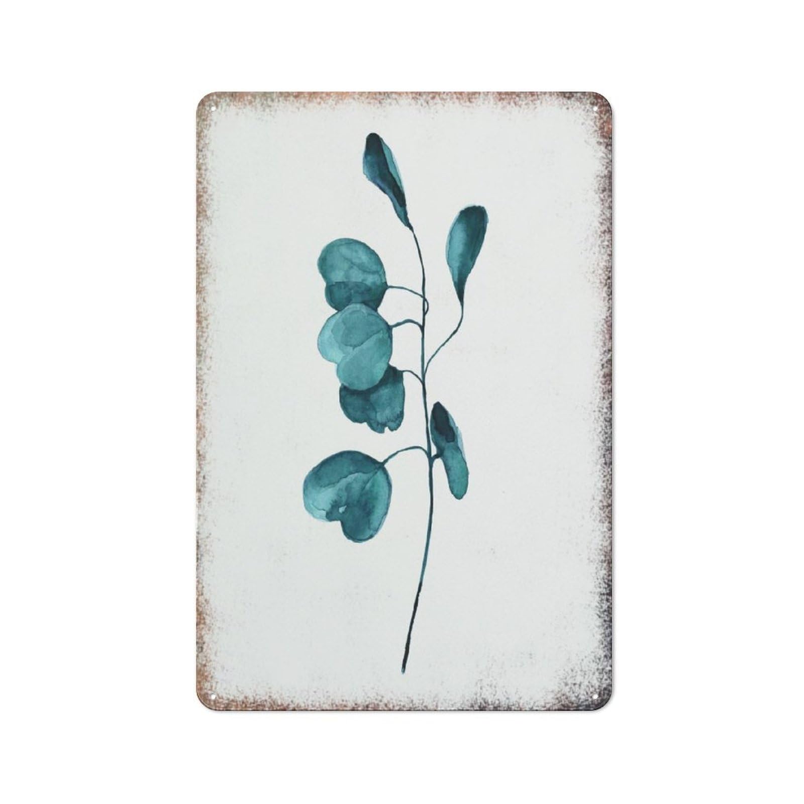 Teal Leaf Simple Art Metal Plaque, Fresh Plant Theme Household Wall Decor, Yard Cafe Garage,8x12 Inch