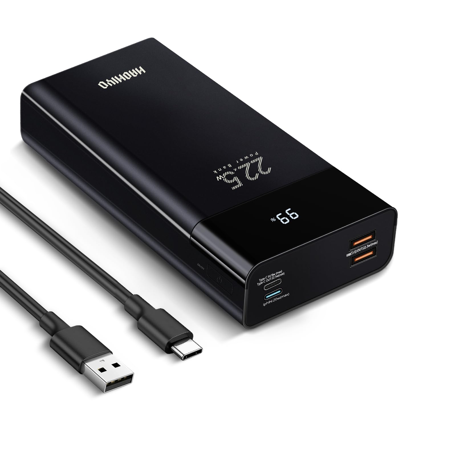 Haohiyo20000mAh Portable Charger Power Bank, with LED Display, QC 22.5W and PD 20W Bidirectional Fast Charging, 3 Outputs & 2 Inputs, for iPhone, Samsung, iPad etc (Black)