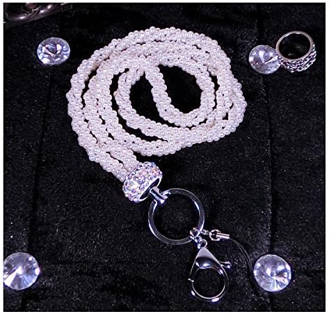 Super Fashion Imitation Pearl Beaded Badge ID Necklace Lanyard for Women (White)