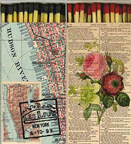 Decorative Matches New York City and Roses Match Boxes with Long Kitchen Matches Great for Lighting Candles, Grills, Fireplaces and More | Set of 2 Large Match Boxes