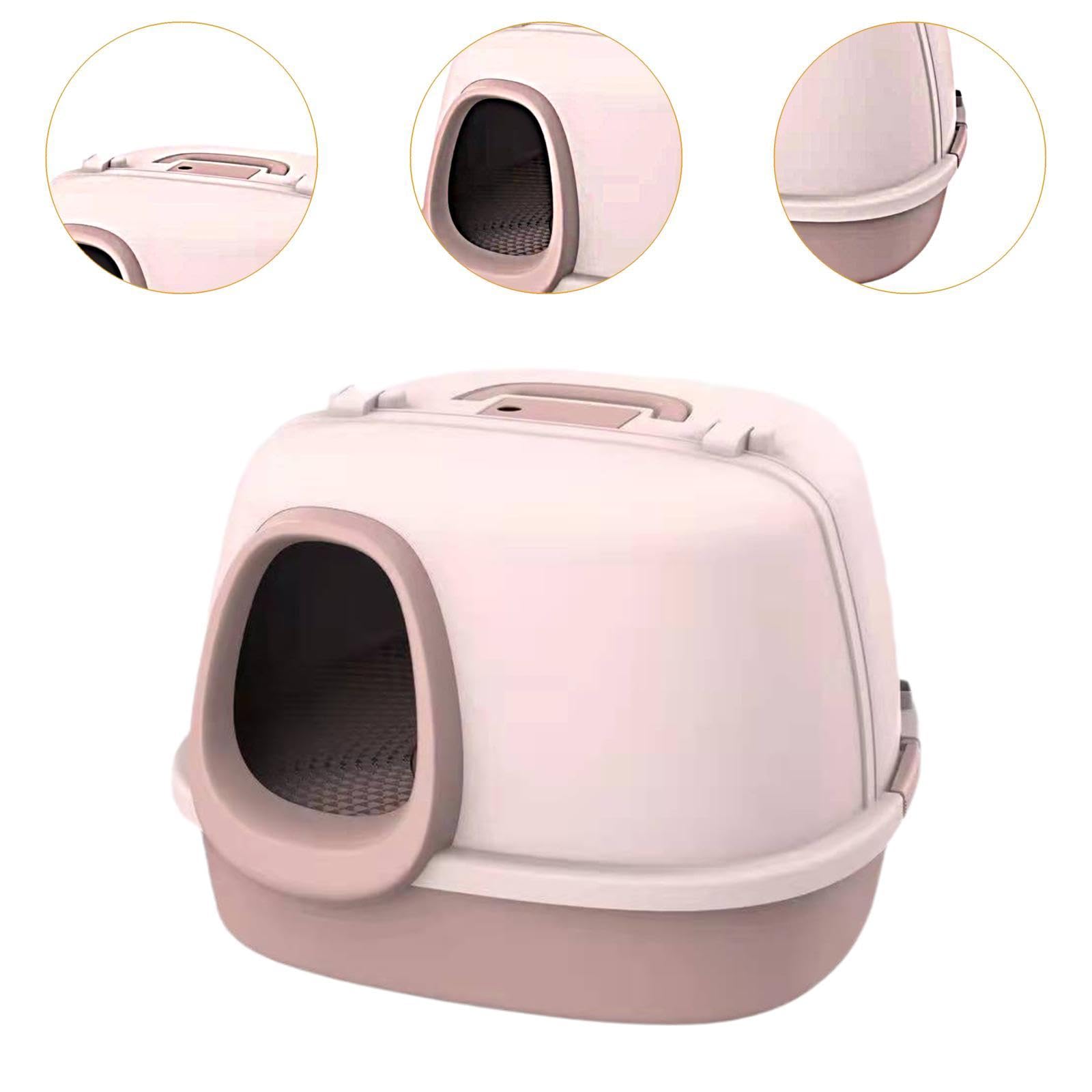 Katzenklo mit Eingang Vollständig Umhausete Katzentoilette Katzenstreu Box Haube Spritzschutz Aus PP Pflegeleicht mit Tür für Innenbereich Ka, Rosa