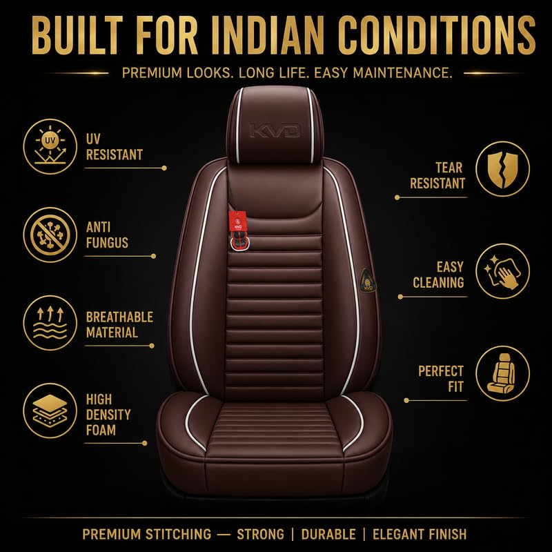 Image of KVD AUTOZONE Heavy Nappa Leather Luxury Car Seat Cover Compatible with Isuzu D-Max /V-Cross Coffee + White (5 Year Warranty) - Dz016 /119