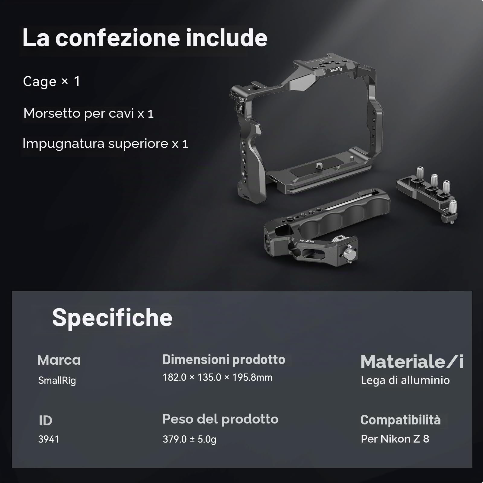 SMALLRIG Z 8 Cage Kit per Nikon Z 8, Kit Gabbia Completa in Lega di Alluminio per Riprese dal Basso, Fotografia Paesaggistica - 3941