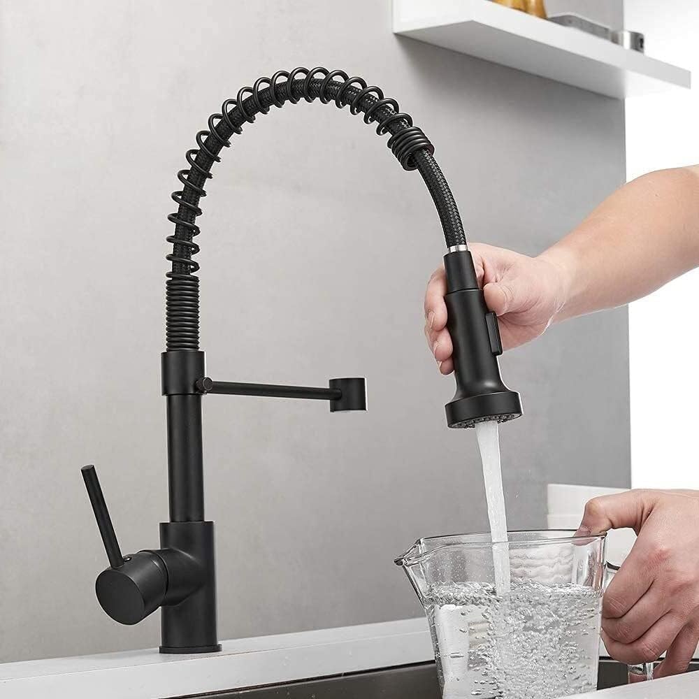 Yjyjy Black Rotating Sprayer, Gold Down Kitchen Sink Faucet With Pull Out Hose, Total Brass Mixer Tap