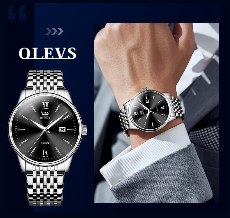 OLEVS Men's Watch,Classic Silver Watches for Men, Waterproof Stainless Steel Roman Numbers Men's Watch Easy to Read - Image 8