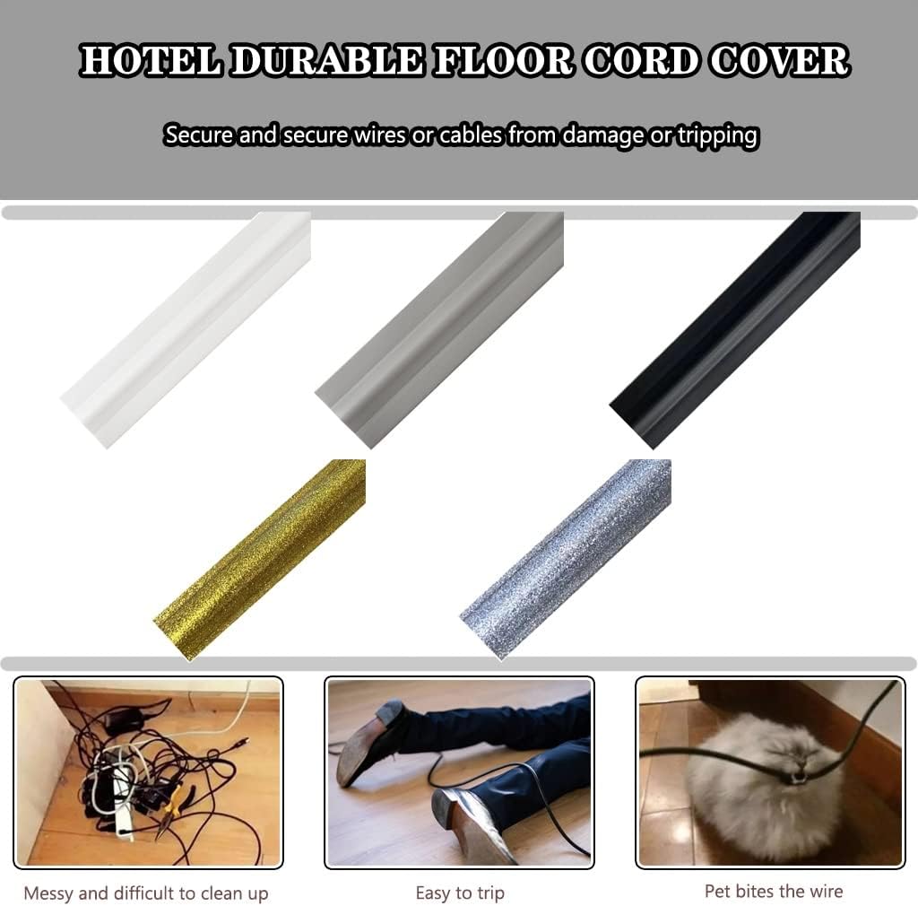 Floor Cable Protector Low Profile Hotel Durable Soft PVC Floor Cord Cover, Easy to Install/Cut Anti-Trip Floor Cable Cover, Protect and Hide Cables (Color : White, Size : 10M)