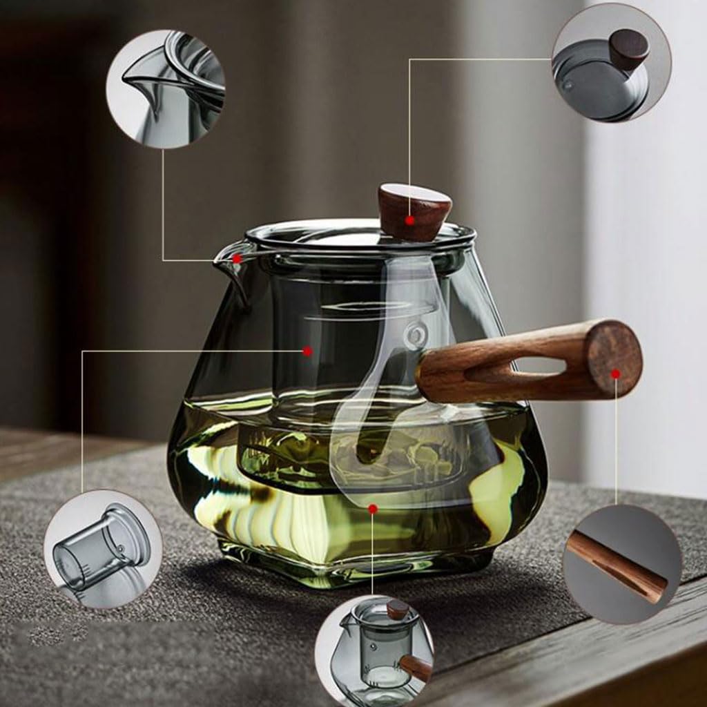 Große Glas-Teekanne für Zuhause, einfacher Teekessel, Tee-Set mit seitlichem Griff, Teebereiter, 700 ml