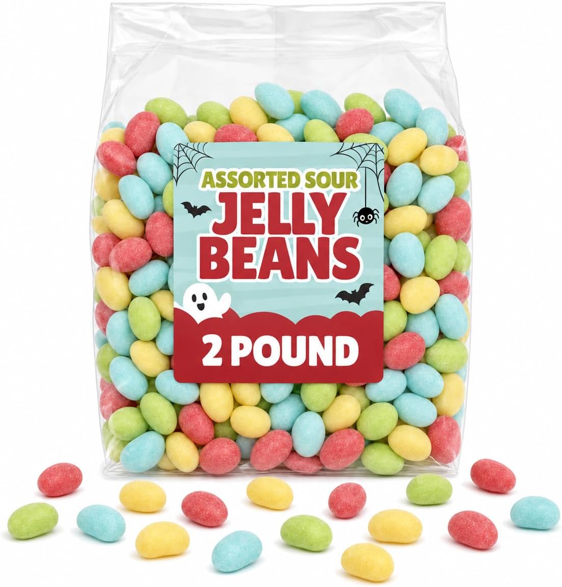 Sour Jelly Beans Candy 2 lb Bulk Bag, Assorted Pastel Colored Fruit Flavors