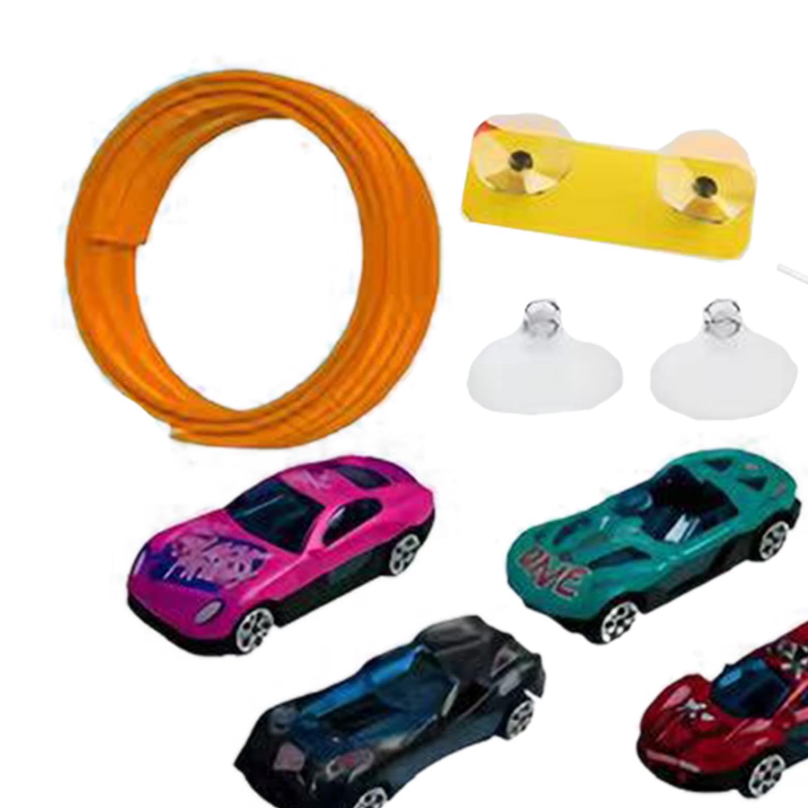 Pista de Carreras Flexible 4.5m (14.8 ft) con Ventosa y 4 Coches de Aleación, Juguete de Pista Portátil para Niños