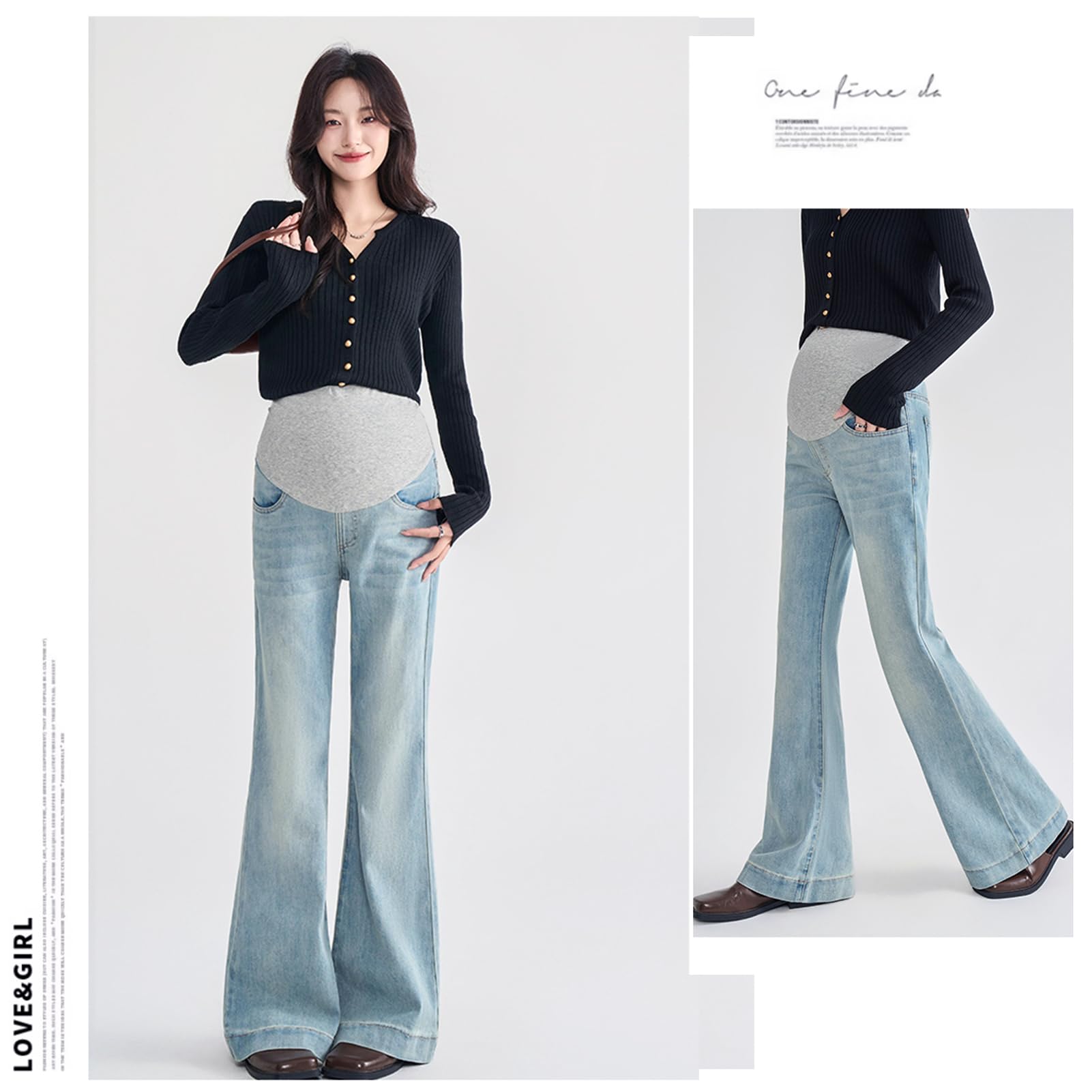 Schwangerenjeans Bootcut mit verstellbarem Bund - Elegante Denim-Hose mit Taschen für Frauen bis 165cm - Stretch Bootcut Jeans für Schwangere