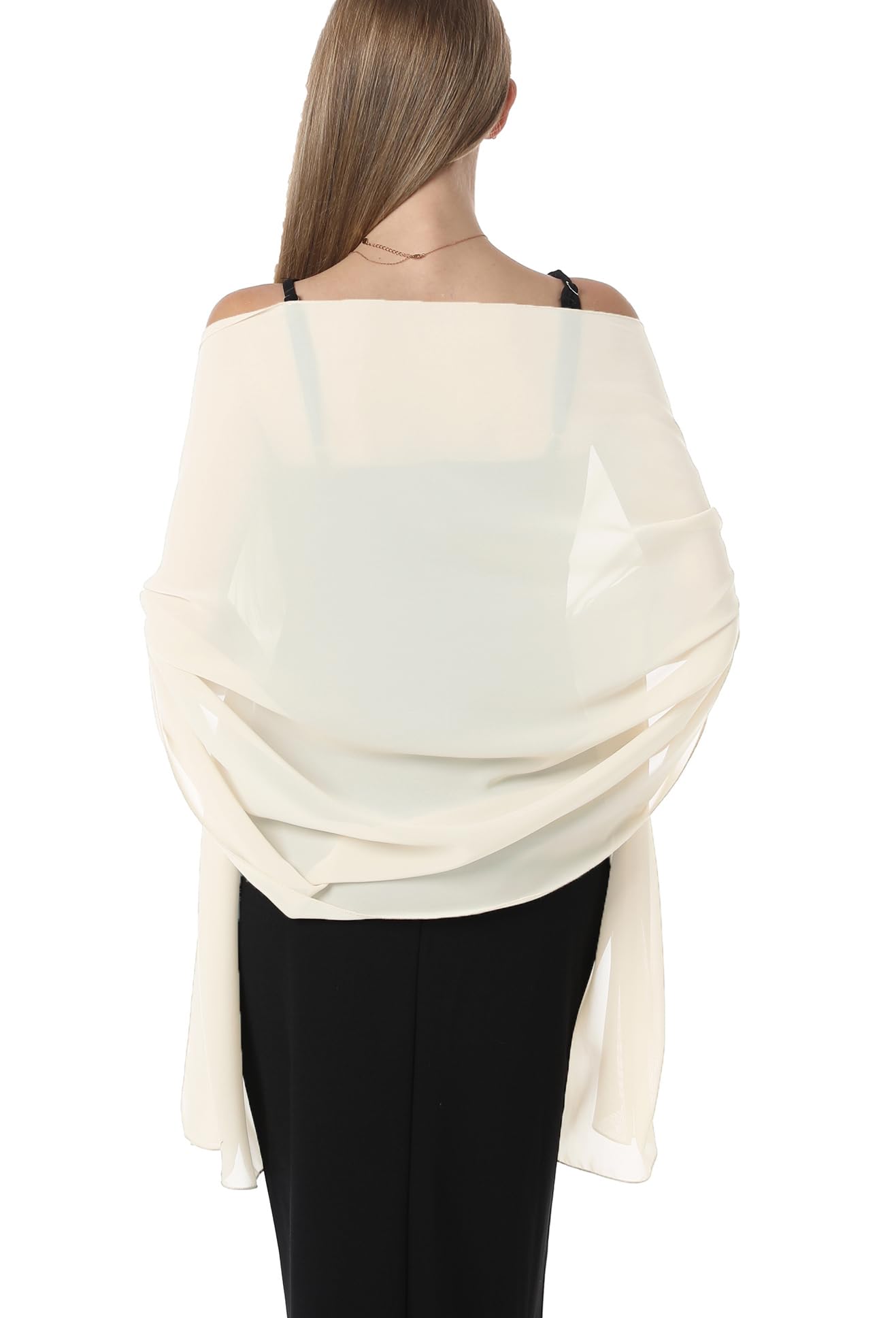 Hotshawl Shawl Scarve Wraps Soft Chiffon Lace Pashmina for Evening dresses on formal occasions, Pale Champagne(chiffon), One Size