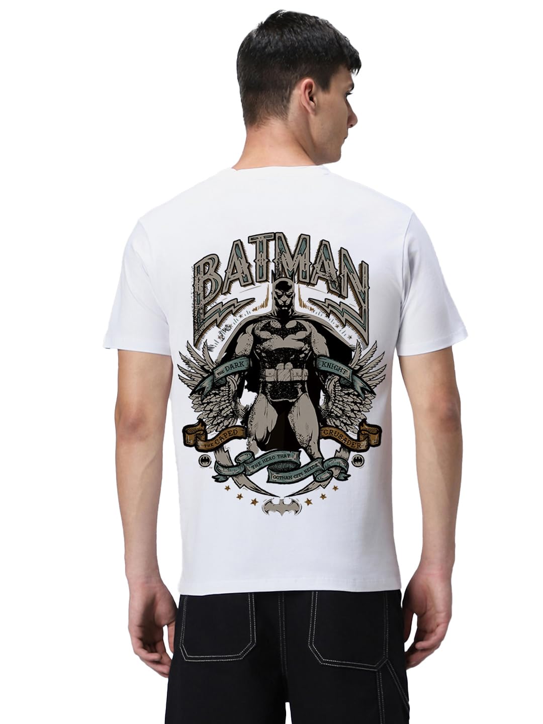 Bewakoof X DC Camiseta de algodón con estampado gráfico para hombre Corte regular de manga media larga y cuello redondo | Camiseta para hombre | Camiseta de algodón para hombre | Camisetas para hombre