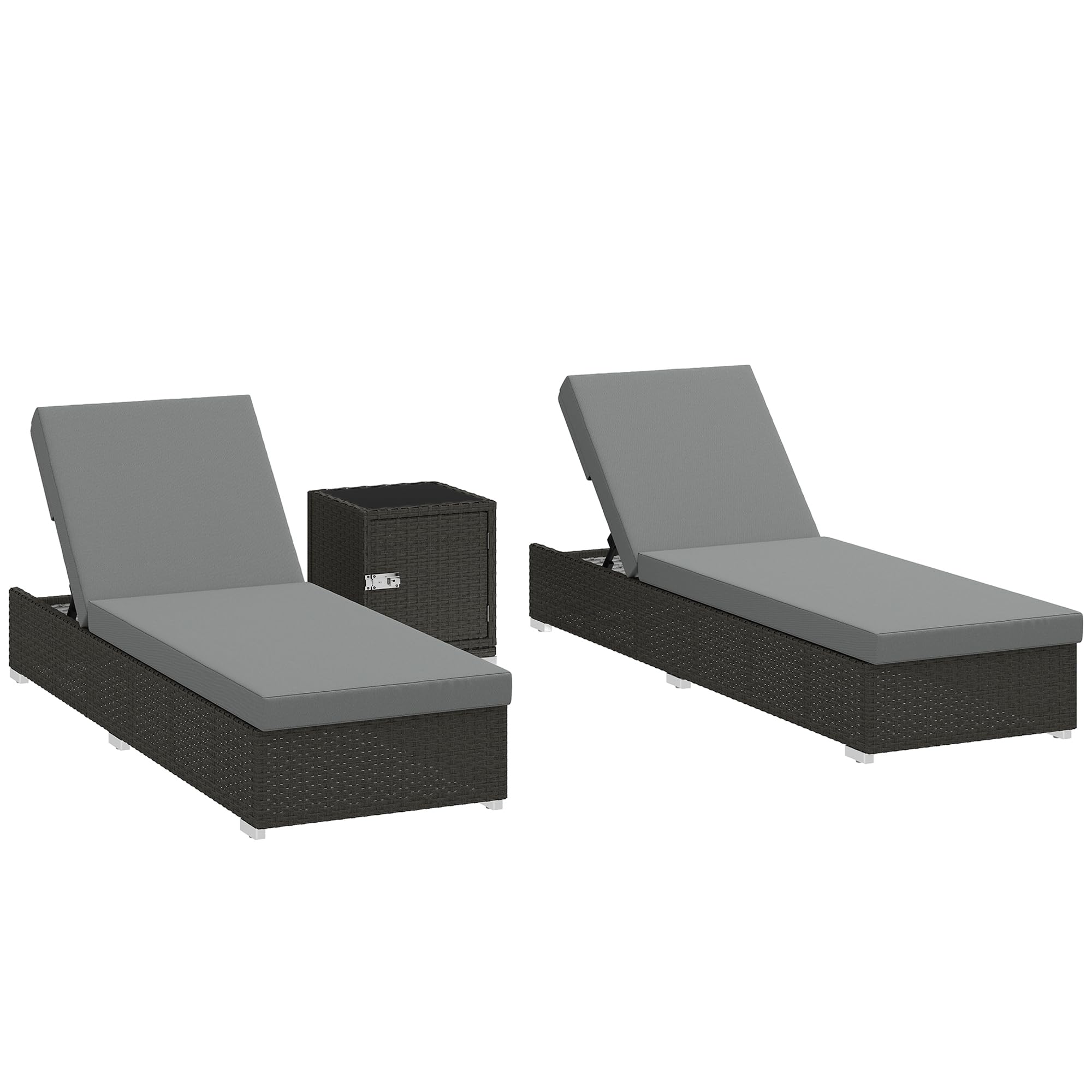 Outsunny Set di 2 Lettini Prendisole da Giardino in Rattan Grigio Scuro