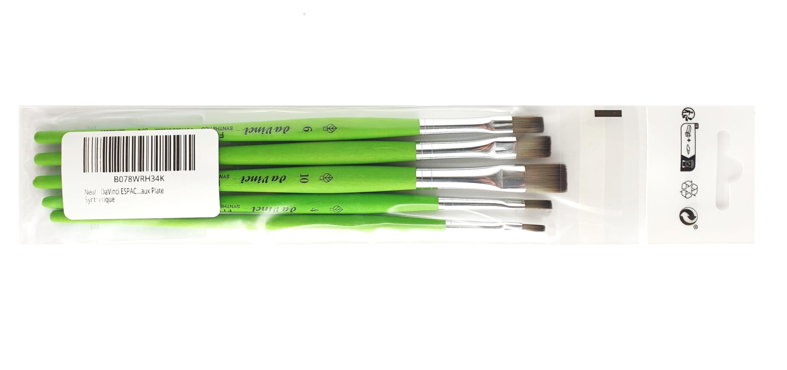 Da Vinci serie 374 pennello piatto, in fibra sintetica, verde, set 5pcs (2, 4, 6, 8, 10)
