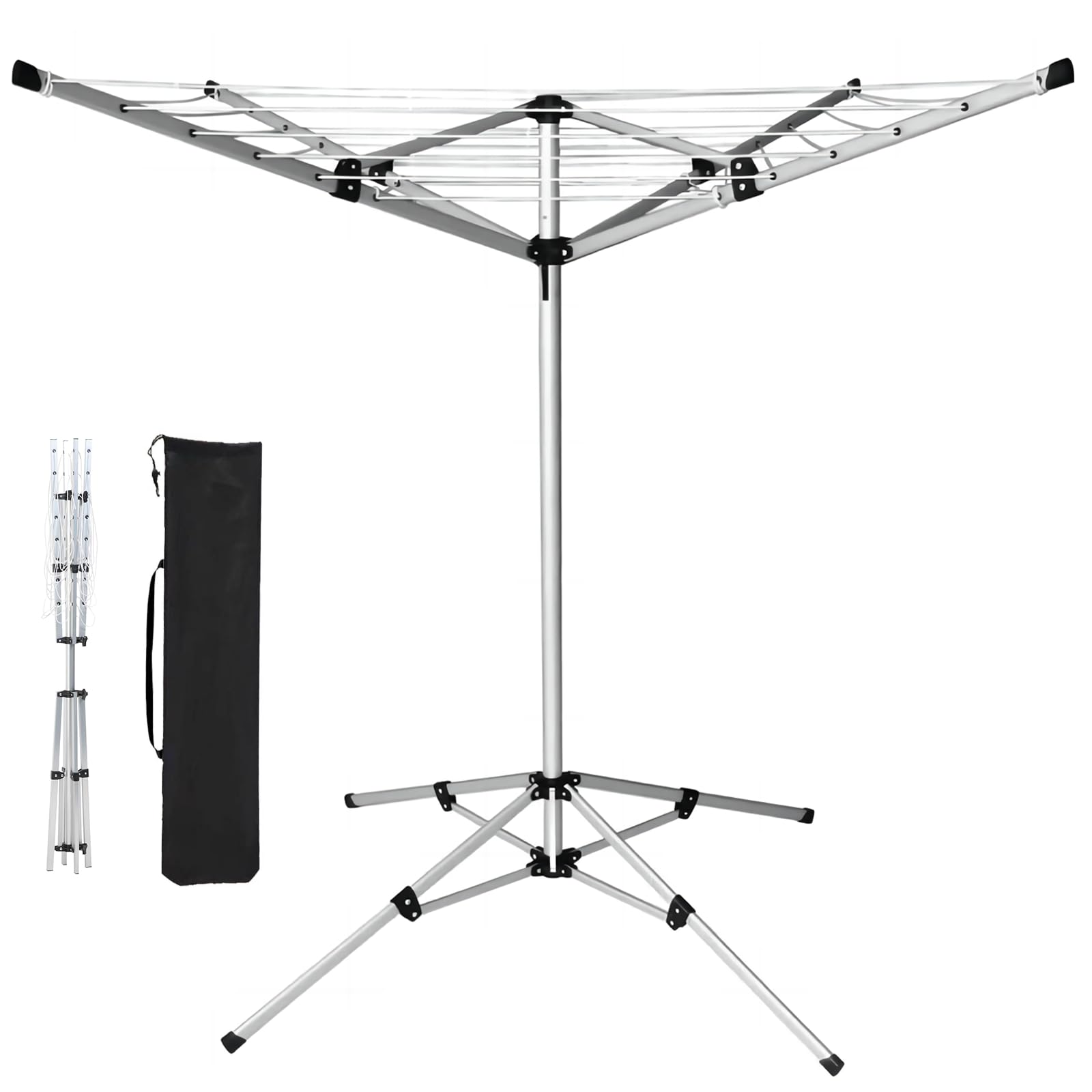 Wäschespinne 142x142x160cm, inklusive Aufbewahrungstasche, Klappbar und Tragbar, Einfache Installation, Innen Und Außen Verwendbar, Aluminium Gestell