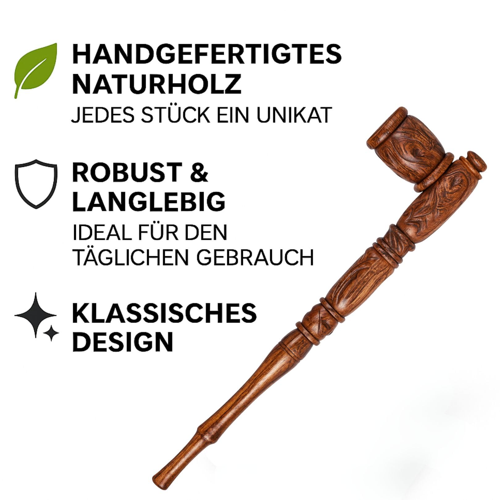 Weedness Gandalf-Pfeife in Braun 30 cm aus Ebenholz Handgeschnitzt – Holzpfeife Pfeifen-Set Einsteiger Tabakpfeife Holzpfeifchen Smoking Pipe Holz Lange Purpfeife Friedenspfeife