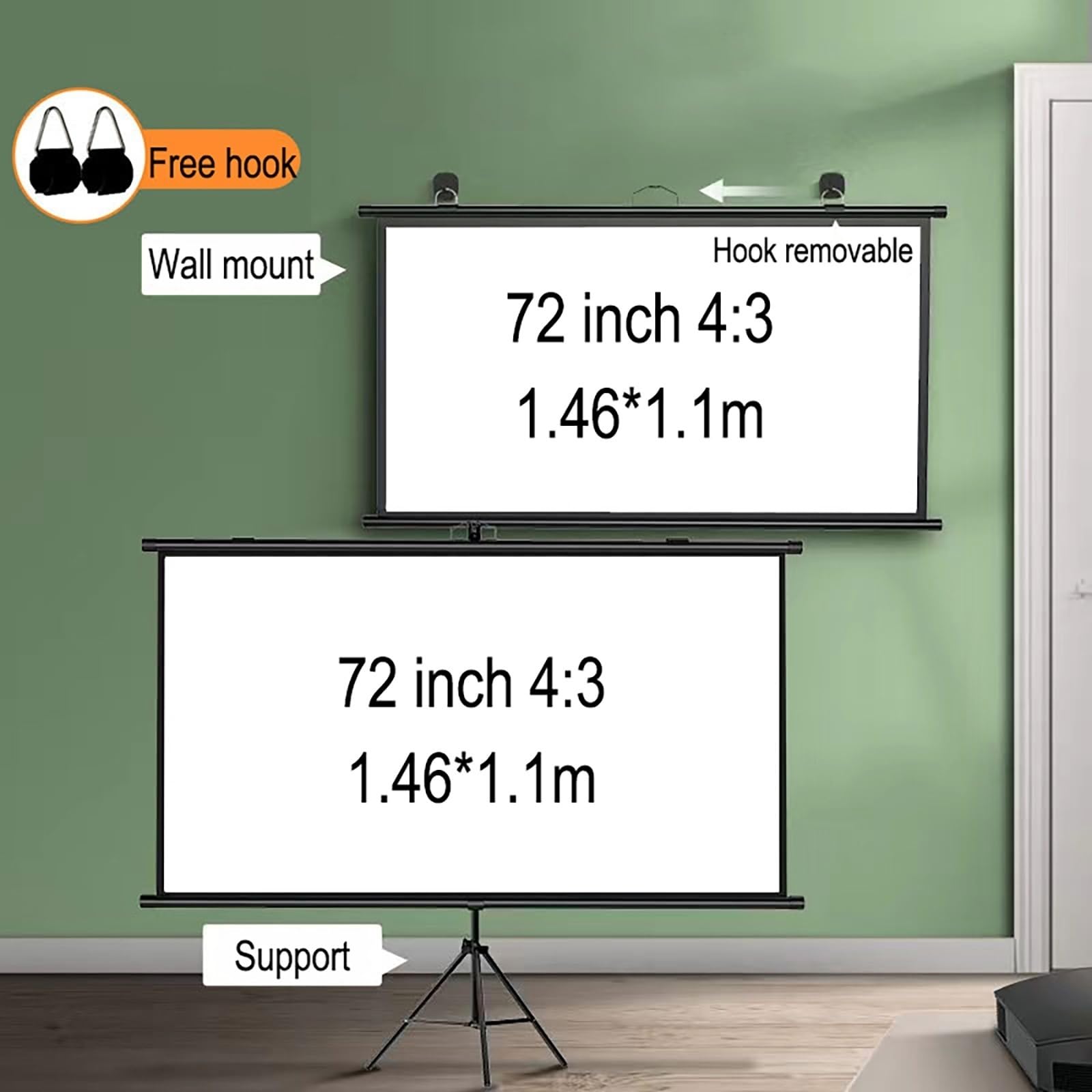 Elastyczny statyw do projekcji, przenośny ekran projektora 4:3/16:9 ze stojakiem, montowany na ścianie, do użytku wewnątrz i na zewnątrz, mobilny ekran filmowy, do domu, na imprezę lub do biura