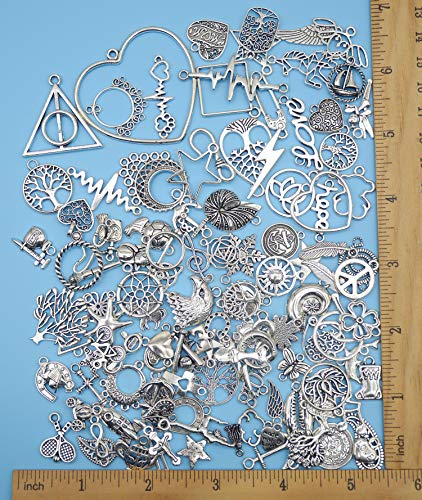 YYaaloa Pack of 120 Mixed Charms Silver DIY Charms Pendants for Crafting, Jewelry Making Accessory (120pcs silver charms 138g) - Thumbnail 4