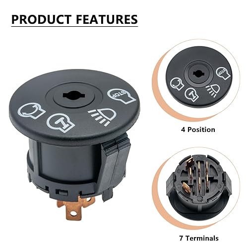 Miniatura 2 de Interruptor de encendido con llave de 4 posiciones 7 terminales compatibles con Husqvarna Craftsman Dixon CubCadet 175566 532175566 163968 925-1741