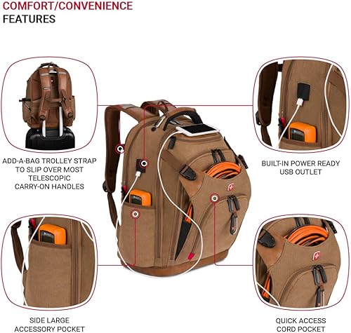 Miniatura 5 de SwissGear Mochila de bolsa de herramientas, se adapta hasta, Marrón (Brown Canvas), Grande