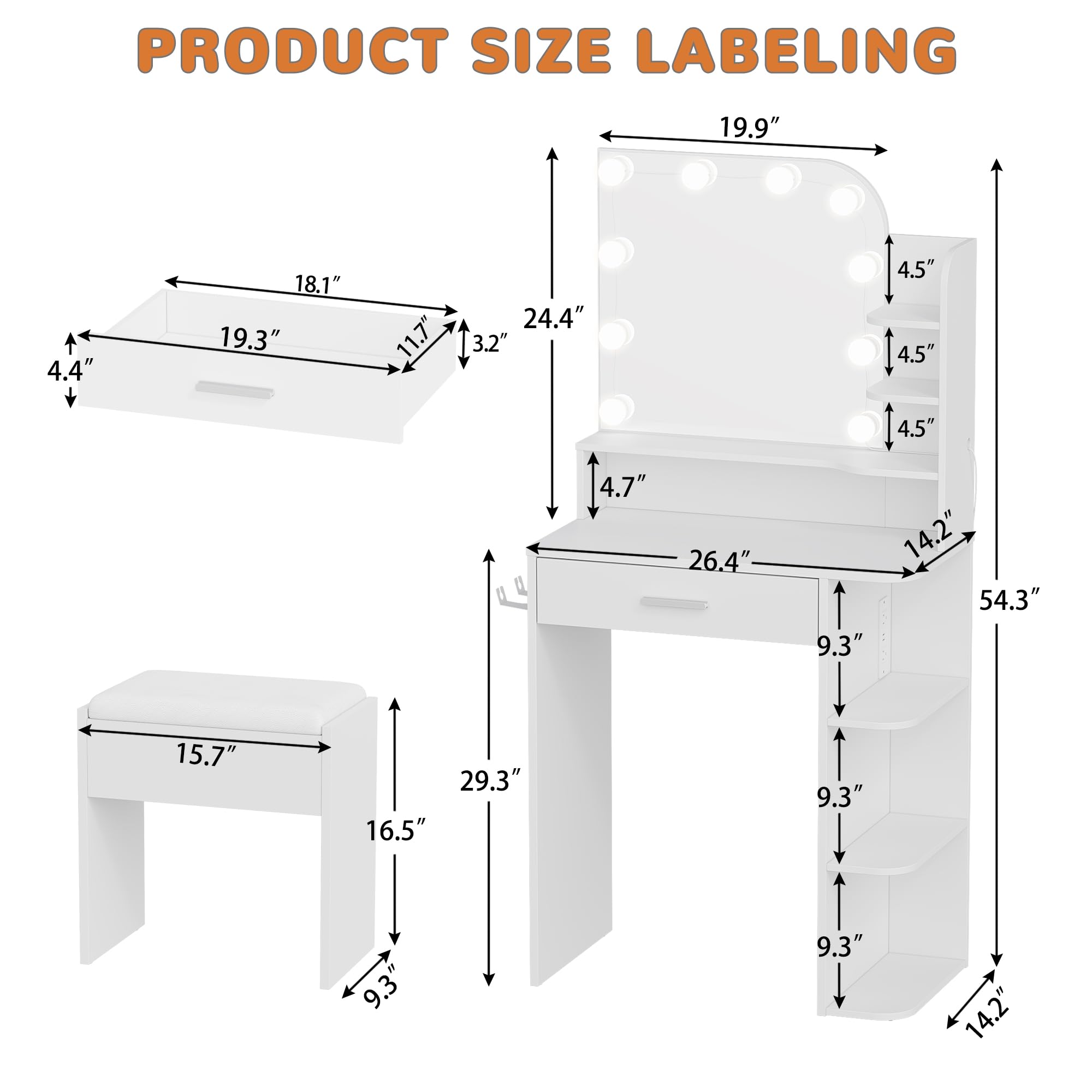 Small Makeup Vanity Desk with Mirror and Lights, 26.4
