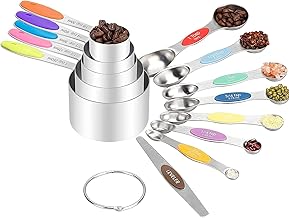 CHENGTIE 13Pcs Stainless Steel Measuring Cup and Measuring Spoon, Double Sides Measuring Spoon for Dry Liquid Ingredients, Kitchen Gadgets for Cooking & Baking