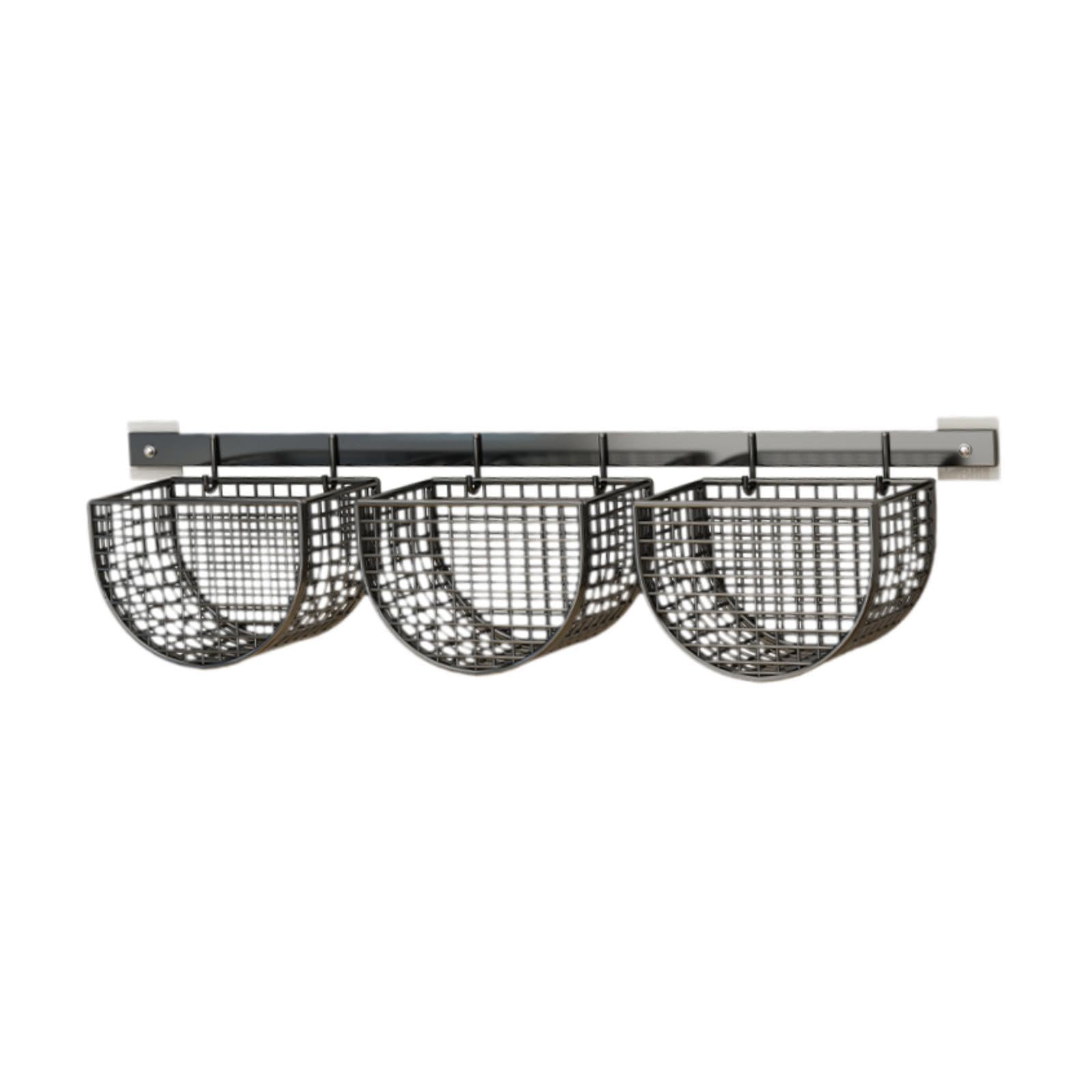 Hängekorb, Obst Aufbewahrungskörbe, hängende Obstkörbe, selbstklebend, hängende Lagerung Organisator, Metallgitter Körbe abnehmbar für Küche Bad Schränke, 45 x 12 x 9 cm Schwarz