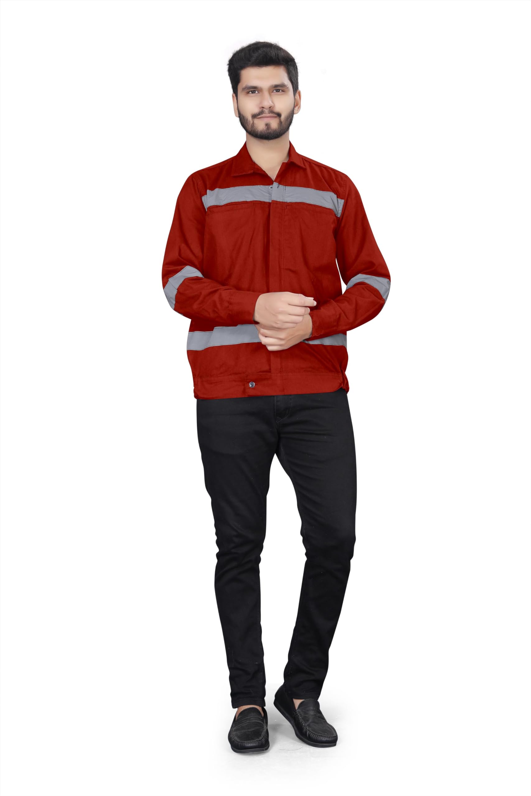 Industrial Worker Workwear Full Sleevs Safety Jacket for Mens, Engineer, Supervisor with high visible reflective two inch double line tape & 240 Gsm Cottton (Front Site Two Pocket) (XXL, Red) (B0CC5HHDZP) Amazon Price History, Amazon Price Tracker