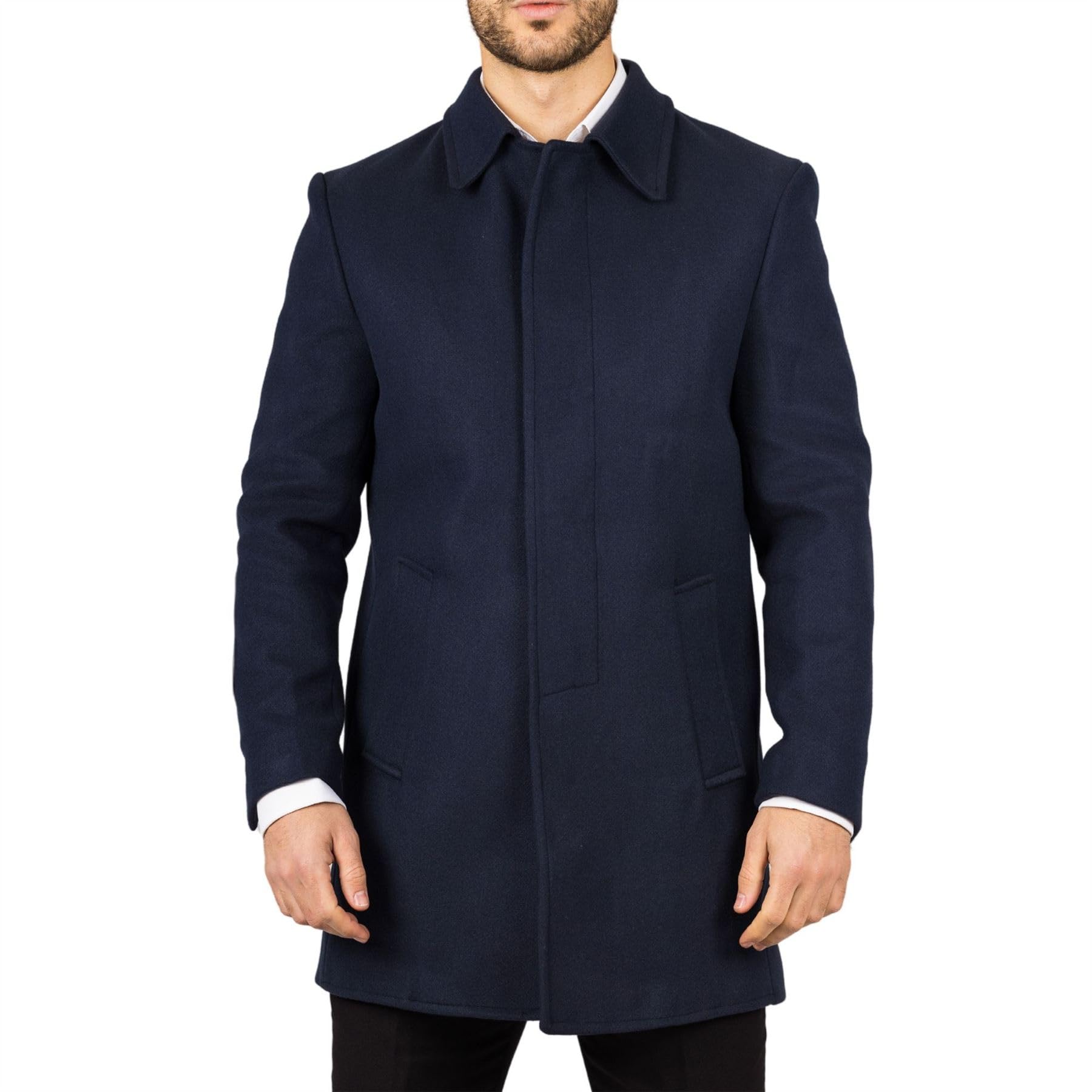 TruClothing Men's Overcoat Classic Collar Wool Blend Classic Trench Coat Winter Jacket - Navy 5XL