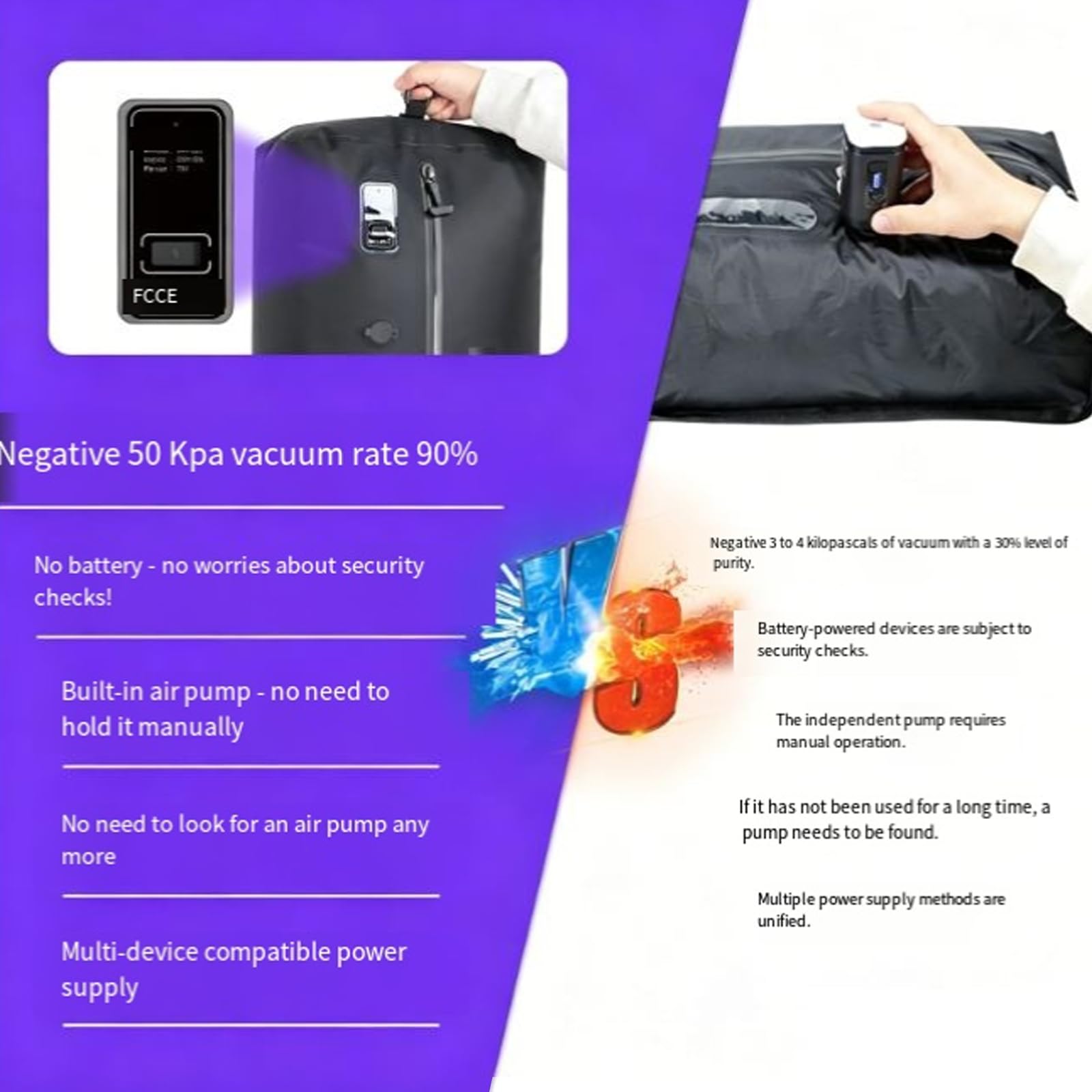 Bolsa de compresión sellada visible que incluye herramienta manual para una gestión eficaz del espacio del armario, bolsas de almacenamiento de ropa de cama