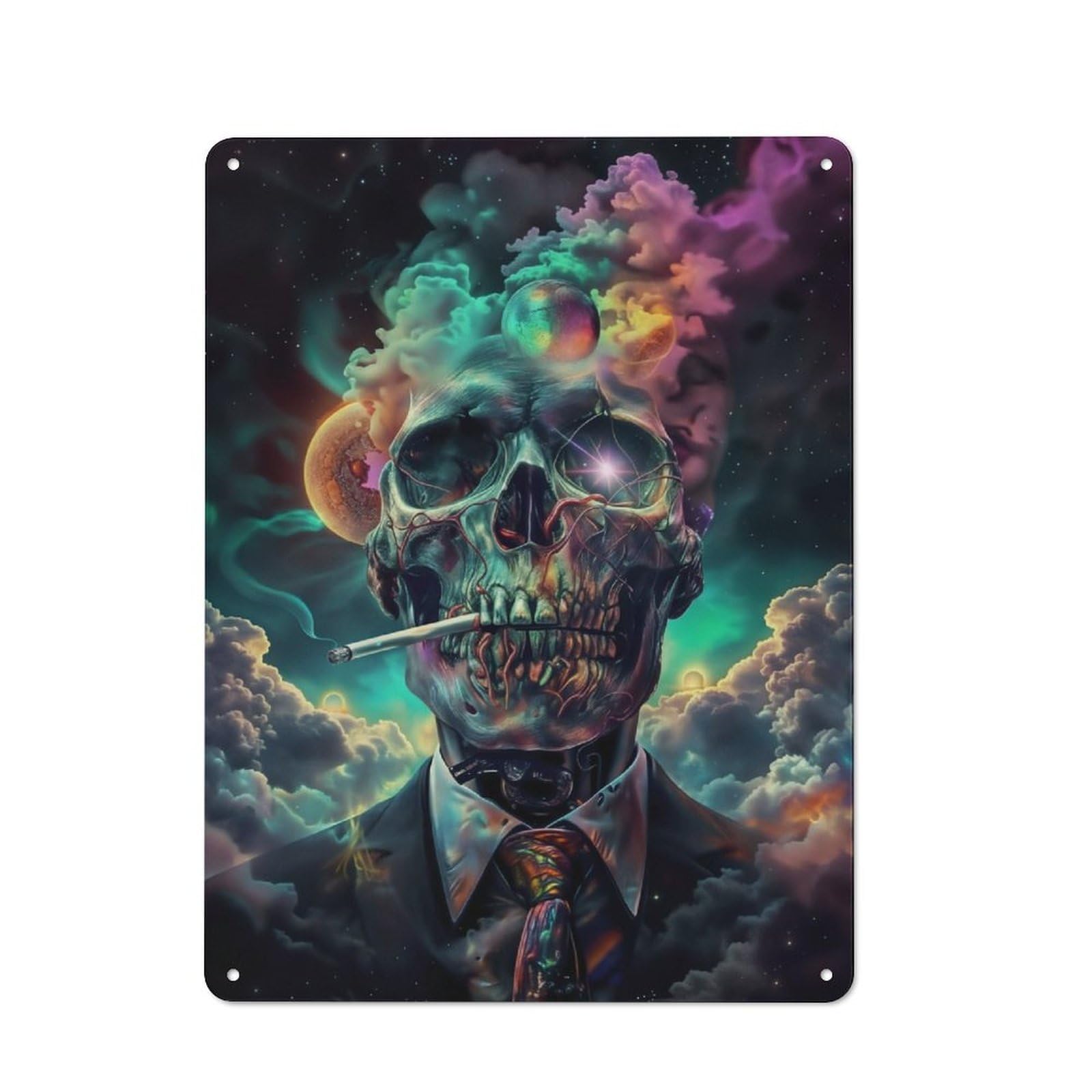 Junmoney Suit Up! Smoke Skull Retro Tin Sign 40X30cm For Garage Wall, For Fans Of Metal Signs And Themed Wall Decor