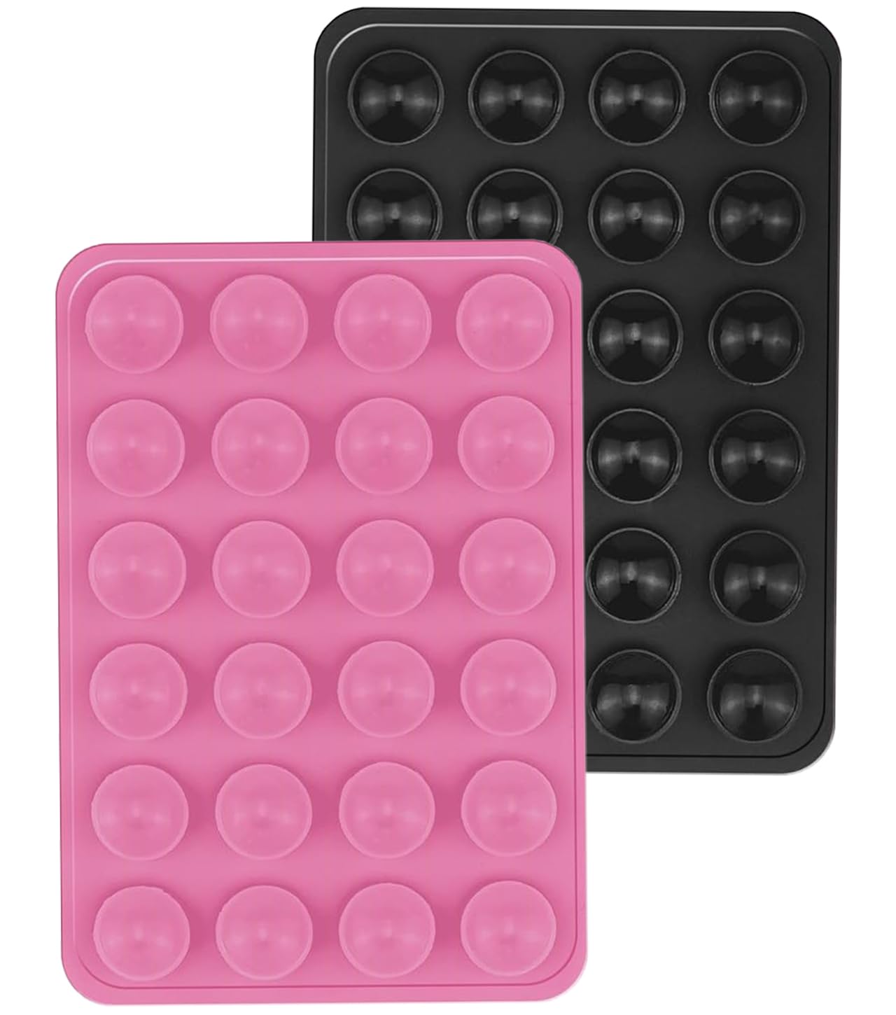 cerlink suction phone case grip for mobile phone, silicone adhesive sticker 24 cup strong gripper compatible with mirror,marble,glass (pink,black)