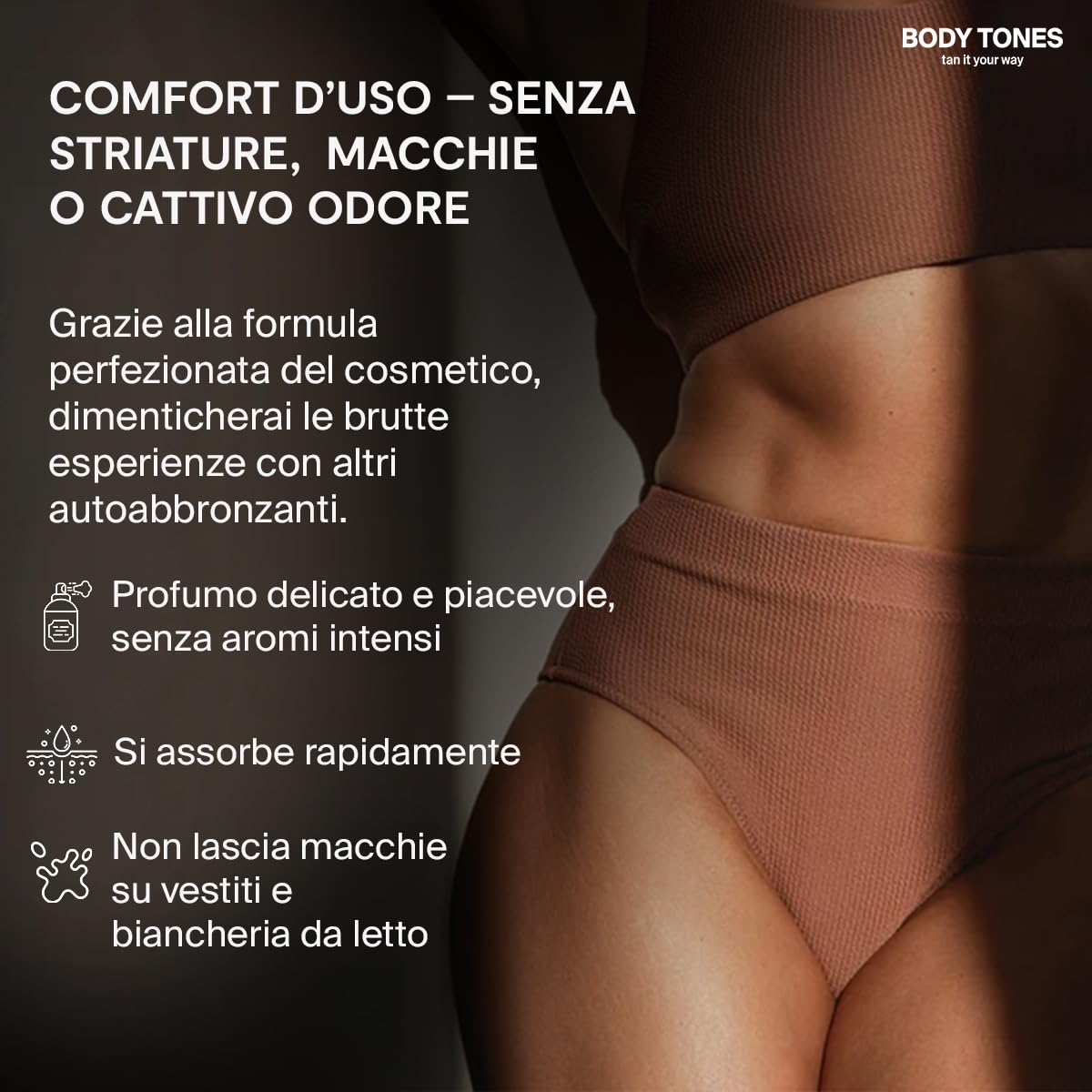 BODY TONES Schiuma Autoabbronzante Set 155 ml con Guanto – Autoabbronzante Corpo, Self Tan Naturale, Mousse Idratante