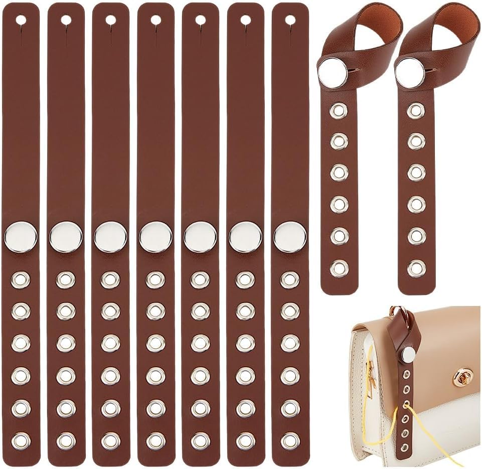 Organizador de fios marrons para bolsa de fios com 7 furos, organizador de fios de couro sintético, material de crochê para projetos de tricô, acessórios de fio portátil para crochê, tricô em