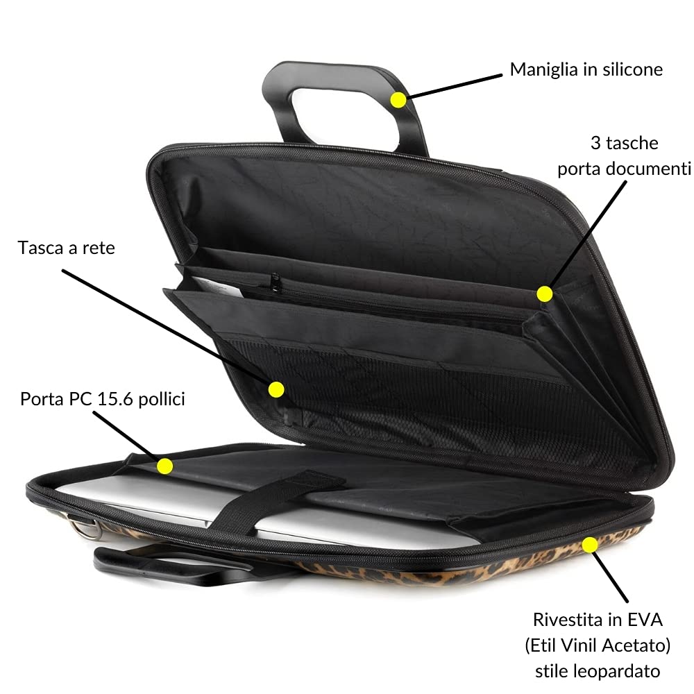 Bombata Special Edition - Borsa Porta Computer con Tracolla, Elegante e Funzionale, Unisex, 100% Vegan, per Professionisti e Studenti, Leopard - 15.6/16 Pollici