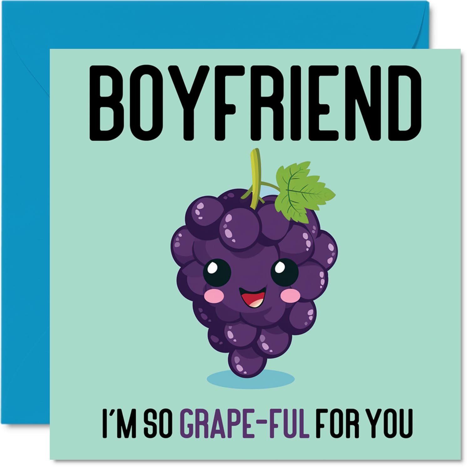 Thank You Cards for Boyfriend - Grape-Ful - Funny Happy Birthday Card for Boyfriend from Girlfriend, Partner Birthday Gifts, 145mm Joke Greeting Cards Men Him